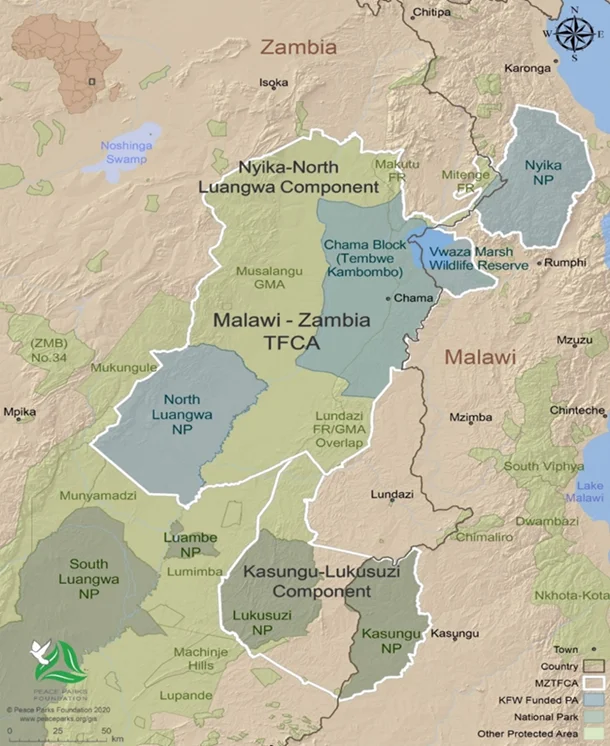 Map of  key conservation hotspots in Northern Malawi and Eastern Zambia