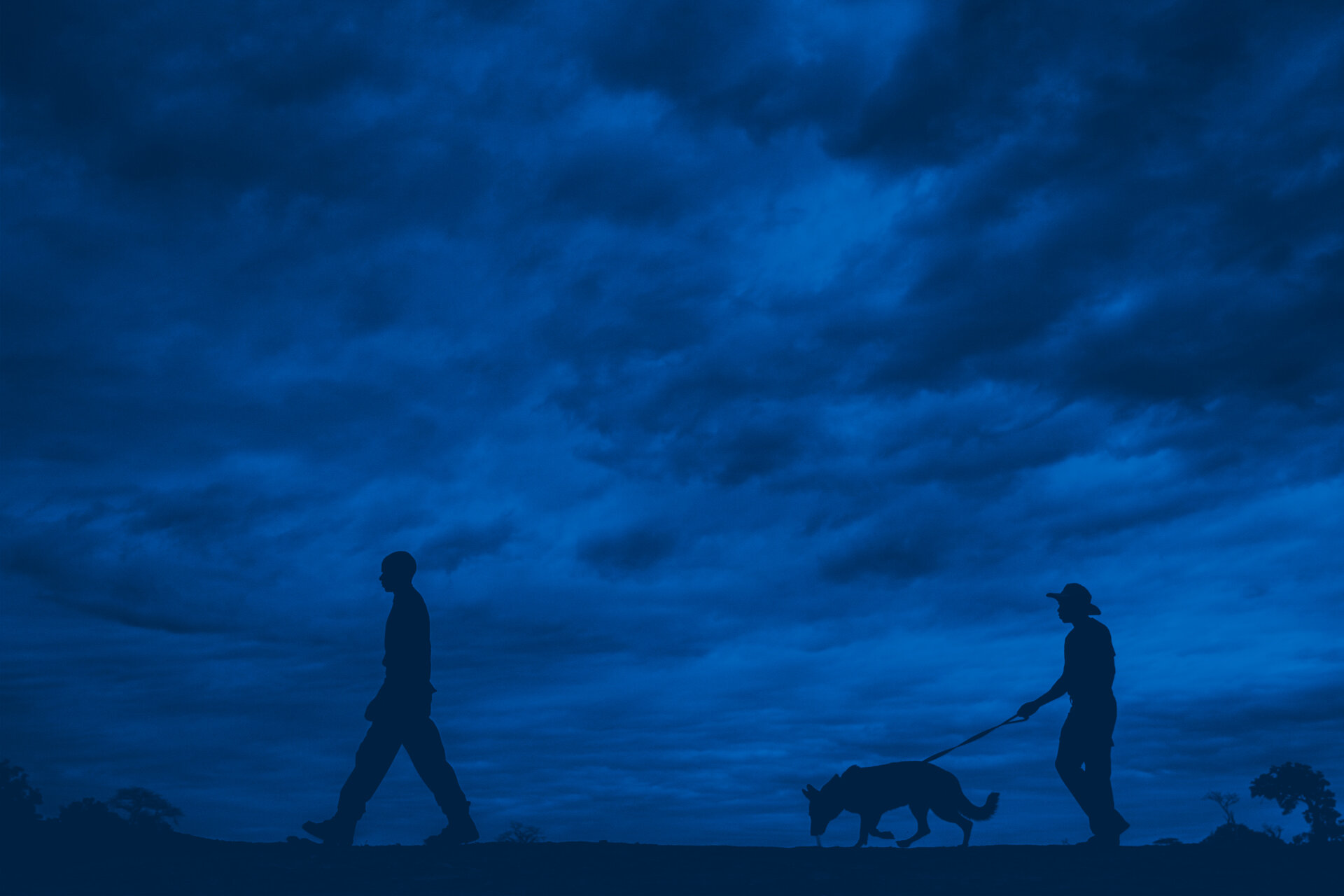 Men with dog in the night
